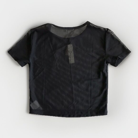 PINK Victoria’s Secret Pure‎ Black Mesh Cropped Short Sleeve Tee Top VS Small - Picture 2 of 6